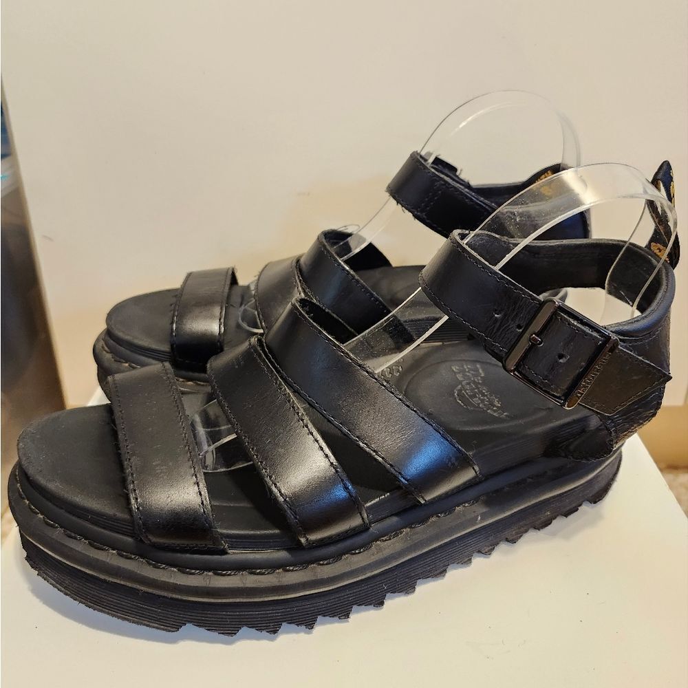 Doc Dr. Martens "Blaire" Black Leather Platform Strappy Sandals Sz.8/39 Ret.$140